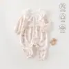 Macacão para Bebê Menina Anyang Primavera e Outono Novo Algodão Puro Sem Costura Macacão de Engatinhar Roupas de Bebê com Gola de Babado para Passeios