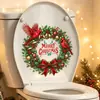 Funda de asiento de inodoro de corona navideña retro y festiva, pegatina decorativa autoadhesiva para baño e inodoro