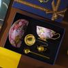 Juego de Taza de Café y Platillo de Cerámica Hueso de China Estilo Europeo de Alta Calidad, Taza de Té Vintage, Juego de Caja de Regalo Exquisita de Gama Alta para Inauguración de Casa