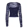 Roupas Femininas Mais Vendidas na Europa e América 2025 Verão Nova Moda Sexy Renda Costura Vazada Blusas de Manga Comprida Atacado de Comércio Exterior