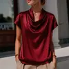 Primavera/Verão 2026 Site Independente Transfronteiriço da Amazon Nova Moda Feminina Blusa Versátil com Gola Drapeada de Manga Curta para Mulheres