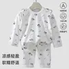 Ropa de casa de algodón puro de manga larga para bebés, niños y niñas, Ropa de malla sin costuras Clase A para aire acondicionado, Pijamas ligeros y suaves para bebés