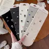 Calcetines de estilo rústico para mujer hasta la mitad de la pantorrilla, estampado floral, sin costuras, algodón puro, estilo japonés, estilo primavera y otoño, calcetines largos blancos con borde enrollado
