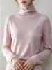 ¡Estilo básico! Suéter de punto 100% lana con cuello alto de encaje sin costuras para mujer, manga larga, jersey, para usar en capas, capa base, suéter