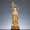 Nuevo modelo de estatua de Ksitigarbha de pie con forma de loto hecha de resina, estatua de Ksitigarbha calvo de pie de alta gama para uso doméstico, adorno de Bodhisattva Ksitigarbha vestido de rojo y bañado en oro, venta al por mayor