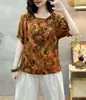 Playera Artística de Algodón y Lino para Mujer Top de Color Suelto Casual Retro para Viajar Verano Manga Corta Estampada a la Moda
