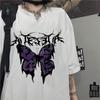 Ropa de Pareja Oscura Transfronteriza 2025 Verano Nuevo Trendy Ins Estampado de Mariposa Estudiante Camiseta Holgada de Manga Corta para Hombre y Mujer
