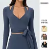 Top de yoga corto transfronterizo para mujer con tirantes, cuello en V, camiseta de fitness ajustada, entrenamiento de Pilates, deportes de running manga larga