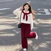 Conjunto de Tricô Estilo Academia para Meninas Primavera e Outono Versão Coreana Calça Larga Solta Conjunto de Duas Peças para Crianças Médias e Grandes Roupa Estilosa
