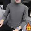 Roupa íntima térmica masculina, camiseta versátil de manga comprida com corte justo, fleece dupla face outono/inverno, reguladora de temperatura, gola alta discreta, camada base, pode ser usada como peça externa