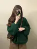Suéter Grueso de Punto Navideño Estilo Coreano, Sensación Perezosa y de Alta Gama, Suéter Pulóver Verde Holgado para Mujer, Nuevo Modelo de Invierno 2025