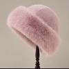 Sombrero Mongol Relleno para Mujer para Otoño e Invierno a Prueba de Frío Blanco Cálido Color Puro Sombrero de Cubeta Sombrero con Protección para las Orejas Sombrero de Pescador de Piel de Zorro Piel