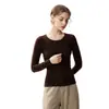 Suéter de alta qualidade, corte slim, 100% lã pura, com gola redonda, projetado para mulheres, perfeito como camada base para outono e inverno, em cor sólida