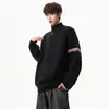 Suéter listrado color-block com zíper parcial e gola alta, estilo old money, unissex, modelagem solta, casual, malha plus size para outono e inverno