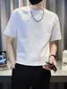Camiseta Jacquard de Manga Curta Pesada para Homens, Tendência de Verão Cool Estilo Ins Versátil Solta Texturizada Gola Redonda Manga Curta Camisa Masculina