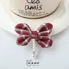 Clásico moño de cuadros rojos tela con cuentas cosida a mano accesorio DIY decoración de bolsa zapato accesorio de sombrero accesorio de ropa