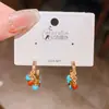 Brincos de Argola Estilo Étnico com Contas Esmeralda Agulha de Prata, Brincos Pequenos de Tarraxa com Bolas Pequenas Estilo Coreano Design de Alto Padrão para Mulheres