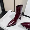 Botines Nuevos Estilo Coreano Otoño/Invierno para Mujer, Puntiagudos, de Tacón Alto, Charol, Elásticos, Ajustados, con Tacón Grueso para un Efecto Adelgazante