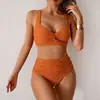 2026 Nuevo Bikini Transfronterizo Estilo Europeo y Americano Traje de Baño Sexy de Dos Piezas de Cintura Alta para Mujer Bikini de Comercio Exterior Venta al Por Mayor