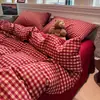 Juego de Ropa de Cama Minimalista a Cuadros de Algodón Puro Juego de Cuatro Piezas Engrosado para Dormir sin Ropa de Cama Sábana Bajera de Algodón Funda Nórdica Juego de Tres Piezas para Dormitorio