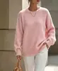 Suéter de tricô redondo soltinho para mulheres, novo para outono e inverno, de vendas transfronteiriças da Amazon, cor sólida, estilo casual, peça de vestir pulôver versátil, moderno