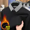 Nueva Camisa Waffle de Invierno para Hombre con Cuello Falso de Dos Piezas, Polo Forrado de Polar, Suéter Casual de Punto para Hombre