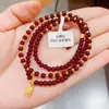 Pulseira de Pedra Natural Granate Vinho com Múltiplos Fios para Mulheres Design Simples Versátil Senso de Estilo Nicho Pulseira Novo Estilo Chinês com Contas