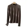 Nueva camisa básica de otoño e invierno con cuello medio de mezcla de acetato y cachemir, adelgazante, simple, engrosada, cepillada, de corte ajustado