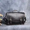 Bolso Mensajero Vintage de Cuero Crazy Horse Bolso de Mano Pequeño para Hombre Piel de Vaca de Primera Capa Bolso Cruzado al Hombro Maletín de Cuero Genuino Negocios