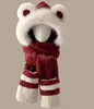 Novo conjunto de chapéu de pelúcia de urso, cachecol e luvas quentes de inverno 2026 para mulheres, com forro extra de fleece e material espessado