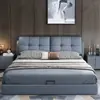 Cama de Couro Genuíno Moderna Minimalista de Luxo Leve para Quarto Principal, Cama de Casamento Estofada Macia de Alto Padrão e Elegante, Cama de Casal de Tecido Tecnológico 1,68m