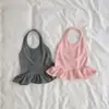 Top tipo halter con volantes lindo para niñas, estilo pequeño Chanel, top de moda sin mangas para bebés, popular estilo princesa