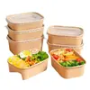 Caja rectangular desechable de papel kraft para llevar, apta para microondas, bento box, caja para almuerzo ligero de frutas, picnic