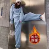 Conjunto Esportivo com Forro de Lã e Espessura para Mulheres, Estilo Coreano Outono e Inverno 2026, Moletom Quente Solto da Moda, Conjunto Casual de Duas Peças