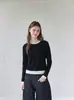 Elegante blusa de tricô com blocos de cores retrô, estilo duas peças falsas, para mulheres, camiseta de manga comprida com gola redonda para o início do outono, para usar em camadas.