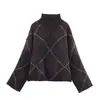 Exportación Transfronteriza Otoño e Invierno 2025 Nuevo Estilo Suéter de Punto Grueso de Color Sólido de Manga Larga Holgado Versátil con Cuello Alto para Mujer