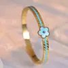 Pulsera de Trébol de Cuatro Hojas Pulsera de Acero Inoxidable para Mujer Pulsera de Acero de Titanio Color Dorado con Diamantes Estilo Blanco y Negro Joyería Que No Se Desvanece Transfronterizo