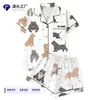 Cardigan Transfronterizo Europeo y Americano de Seda de Leche con Estampado de Colores Claros para Mujer, Conjunto Casual Transpirable de Manga Corta y Shorts para el Hogar