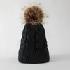 Gorro de otoño e invierno para niños, gorro de lana gruesa con bola de pelo grande para mujer, gorro de punto de lana trenzada a la moda para todo tipo de combinaciones.