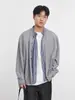 Jaqueta Cardigan Tricotada Patchwork Xadrez Cinza Falsa de Duas Peças para Homens, Outono Estilo Coreano Marca Tendência, Suéter Casual Fresco e Solto