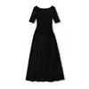 Atacado de Roupas Femininas Transfronteiriças Verão Novo Moda Estilo Europeu e Americano Cor Sólida Vestido Longo Francês Cintura Franzida Afunilado Emagrecedor