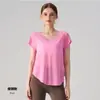 Top de yoga transpirable de corte holgado transfronterizo para mujer, adelgazante, cuello en V, manga corta para deportes, running, entrenamiento, ropa de yoga de alta gama