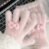 Luvas de Tricô de Pelúcia para Mulheres, Luvas de Inverno Fofas com Laço, Luvas Estudantis, Luvas Femininas com Dedos Anticongelantes para Ciclismo Quentes