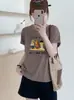 Camiseta de Algodón con Estampado de Trece Líneas, Manga con Solapa, Copo de Nieve, Cuello Redondo, Adelgazante, Versátil, Manga Corta, Verano, Suministro Directo del Fabricante, Envío Directo de una Pieza