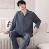 Venta Caliente de Primavera y Otoño Pijamas de Algodón Puro para Hombre Cómodo Cárdigan de Manga Larga Tallas Grandes Moda Ropa de Casa Suave Conjunto de Algodón