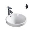 Lavabo de Encimera Redondo Lavabo Semi-empotrado Lavabo de Cerámica Hogar Lavabo Único