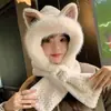 Conjunto de Cuatro Piezas para Mujer: Gorro Grueso Lindo de Oso con Forro de Felpa para Invierno, Guantes Cálidos que Protegen los Oídos, Calentador de Cuello con Capucha y Bufanda