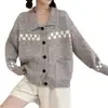 Abrigo Suéter de Punto Holgado Estilo Perezoso con Cuello Solapa Estilo Coreano Transfronterizo para Mujer, Nuevo Otoño e Invierno Suave y Casual Versátil