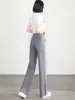 Pantalones de Pierna Ancha Estrecha de Cintura Alta Nuevos de Primavera y Verano Moda Elegante Pantalones Laterales Cintura Elástica Elástica Pantalones Rectos