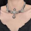 Collar de Cruz Mariposa Luna con Diamantes Incrustados de Diseño Nicho Sentido Moda Collar de Cuentas de Doble Capa Nueva Cadena de Clavícula de Moda